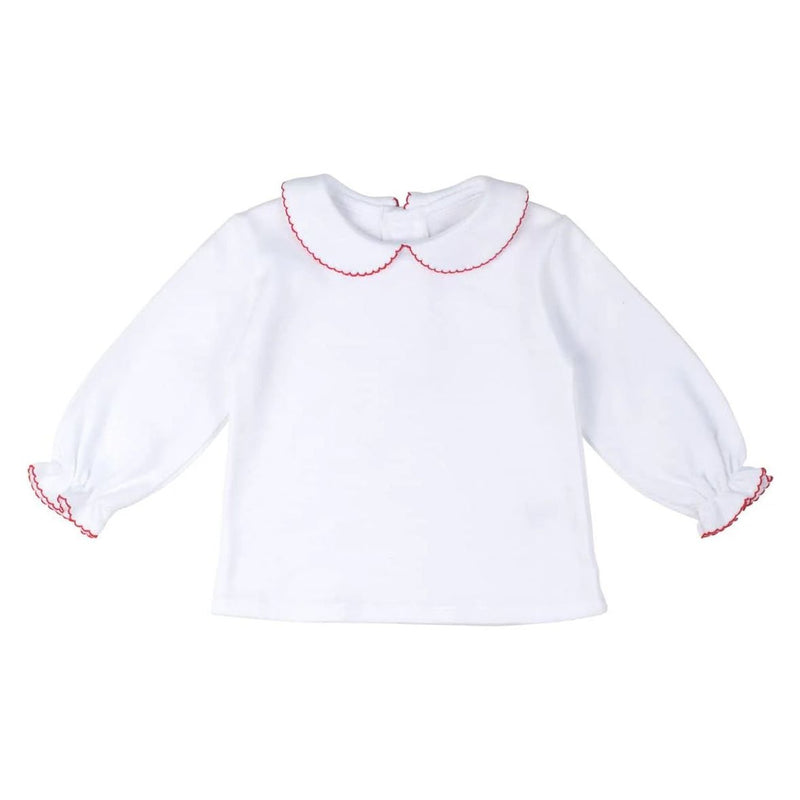 LONG SLEEVE KNIT BLOUSE RED PICOT TRIM