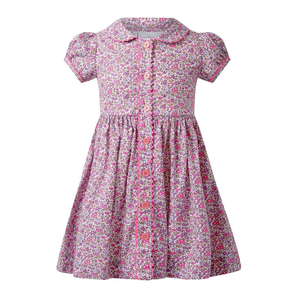 PURPLE FLORAL BUTTON FRONT DRESS