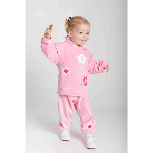 VELOUR HOODIE WITH FLOWERS - -  PINK