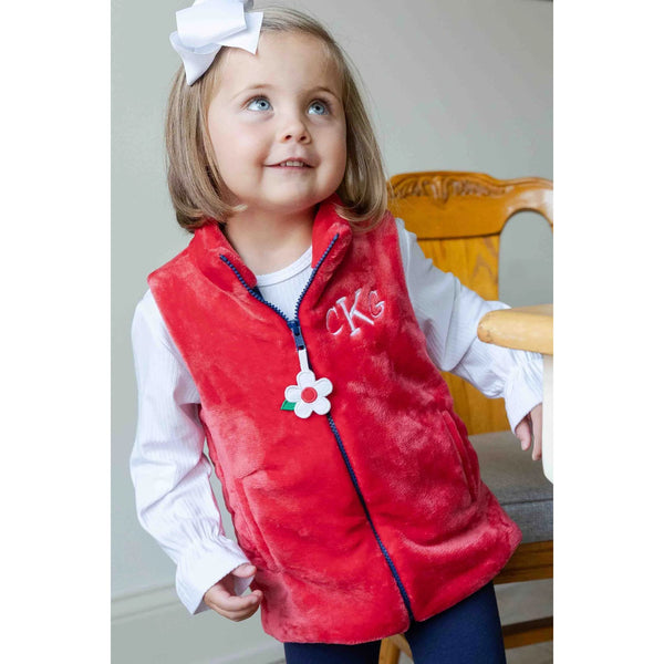 PLUSH FLEECE ZIP UP VEST - - RED