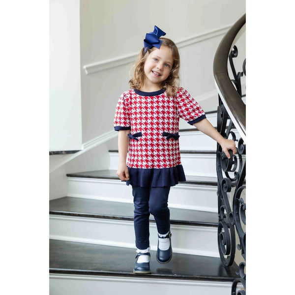 SWEATER TUNIC SET WITH BOWS - - RED/NAVY