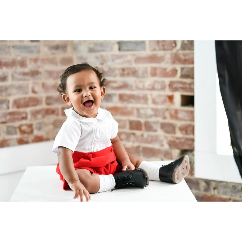 PIQUE & VELVET ALL IN ONE SHORT - -  RED/WHITE