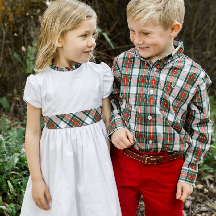 EVERGREEN WITH WHITE CORD DRESS - sizes 4T-6X