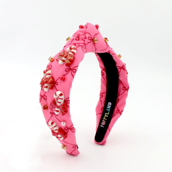 CANDY CANE ON BOWS HEADBAND
