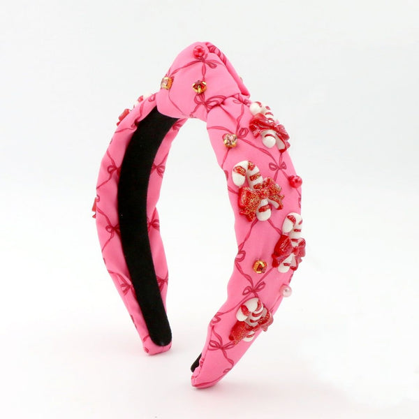 CANDY CANE ON BOWS HEADBAND