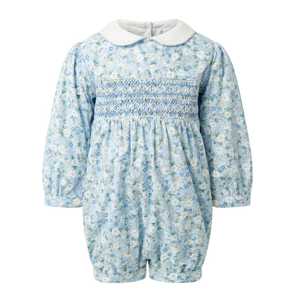 BLUE FLORAL SMOCKED BABYSUIT