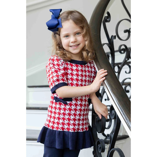 SWEATER TUNIC SET WITH BOWS - - RED/NAVY