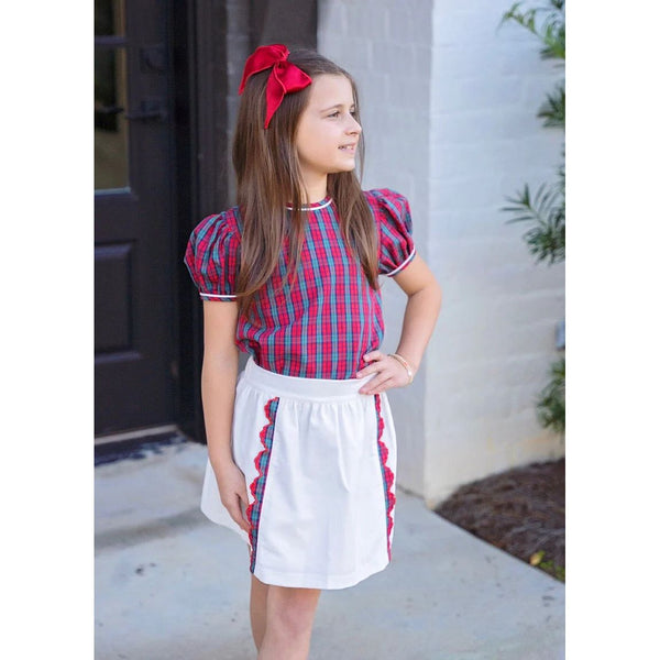 KATE SKIRT SET - WHITE CORD WITH CHRISTMAS PLAID SHIRT