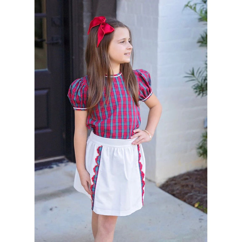 KATE SKIRT SET - WHITE CORD WITH CHRISTMAS PLAID SHIRT