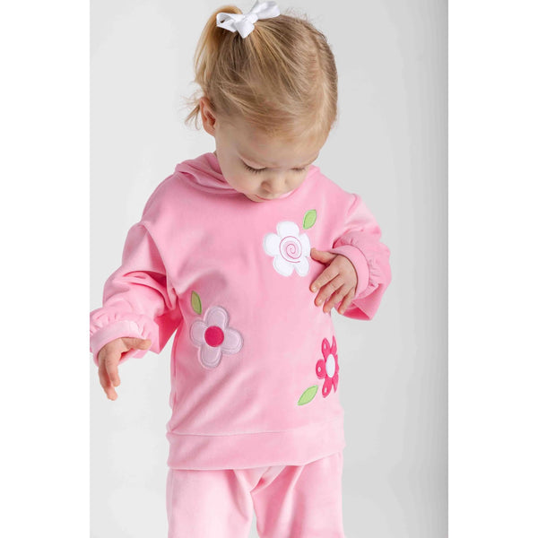 VELOUR HOODIE WITH FLOWERS - -  PINK