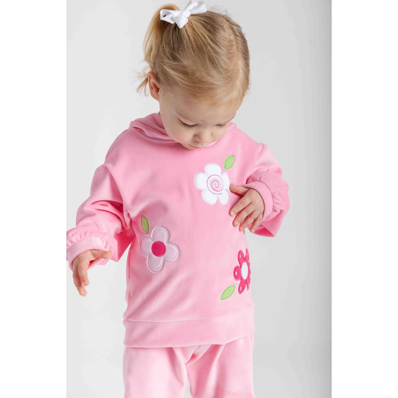 VELOUR HOODIE WITH FLOWERS - -  PINK