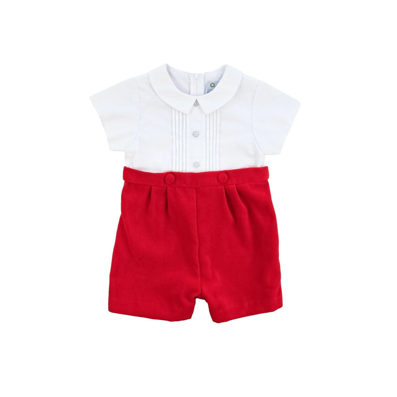 PIQUE & VELVET ALL IN ONE SHORT - -  RED/WHITE