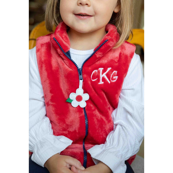 PLUSH FLEECE ZIP UP VEST - - RED