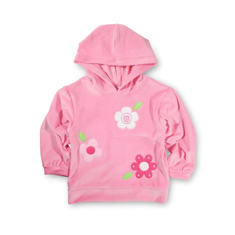 VELOUR HOODIE WITH FLOWERS - -  PINK