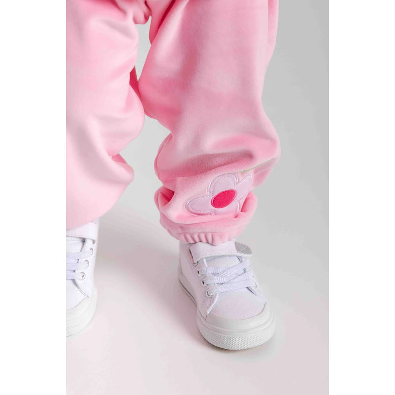 VELOUR JOGGER PANT WITH FLOWERS --PINK