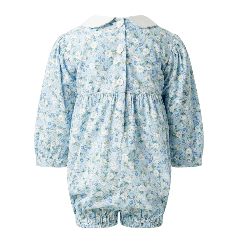 BLUE FLORAL SMOCKED BABYSUIT