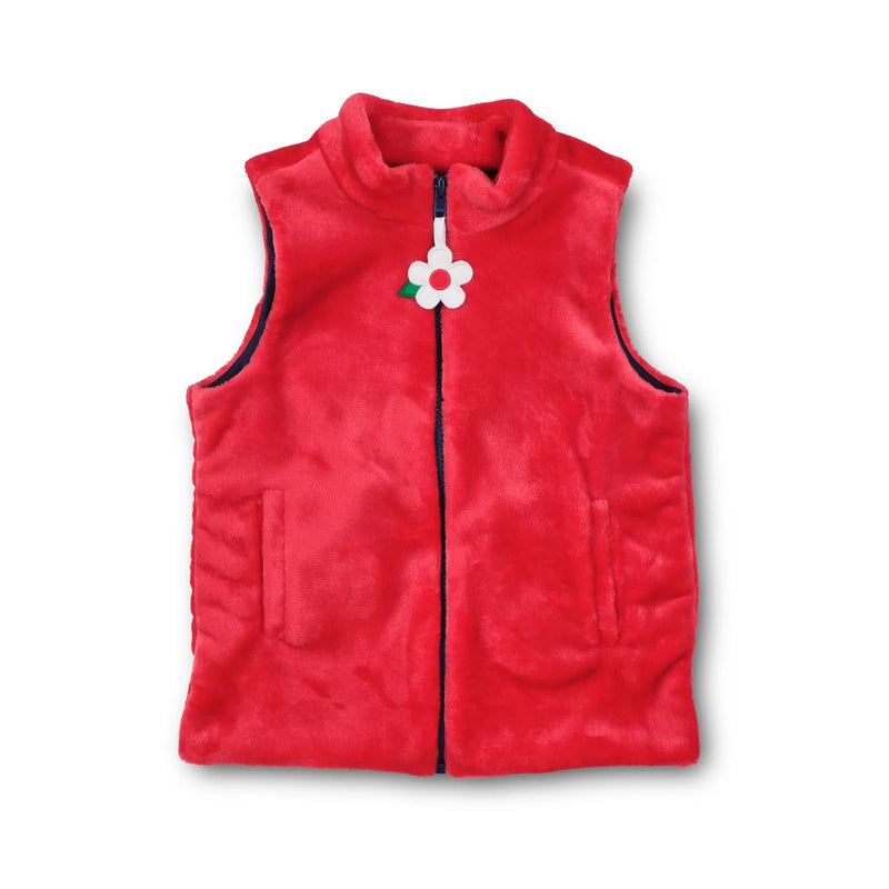 PLUSH FLEECE ZIP UP VEST - - RED