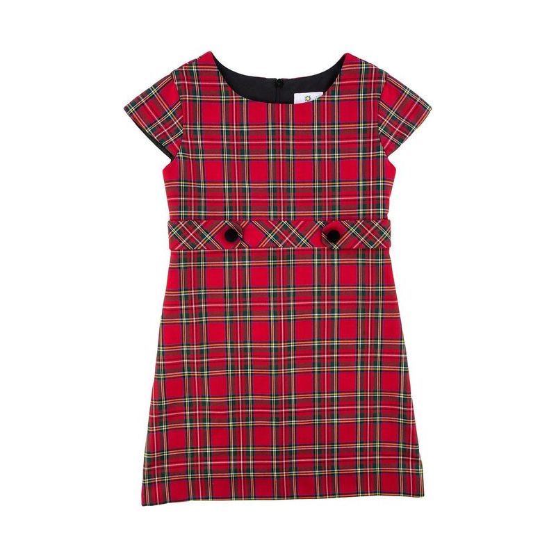 TARTAN PLAID DRESS WITH BUTTON TABS