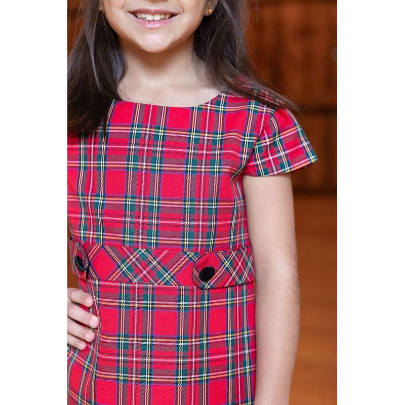 TARTAN PLAID DRESS WITH BUTTON TABS