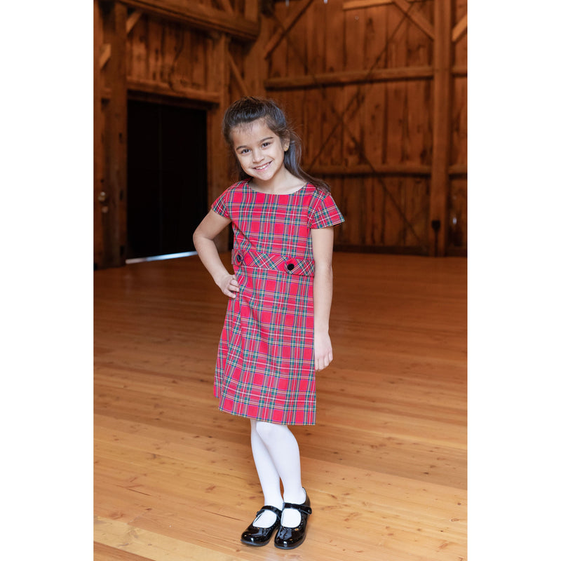 TARTAN PLAID DRESS WITH BUTTON TABS