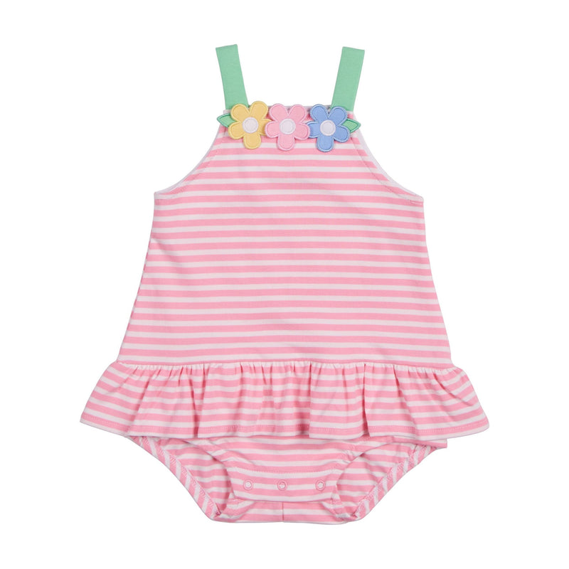 STRIPE KNIT ROMPER WITH FLOWERS