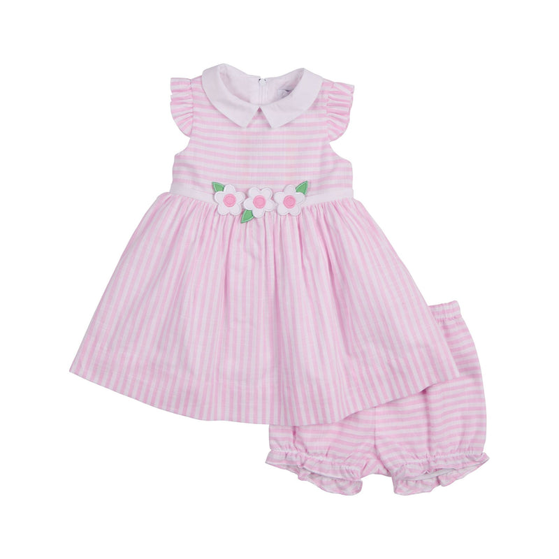 STRIPE DRESS WITH FLOWERS AND BLOOMER