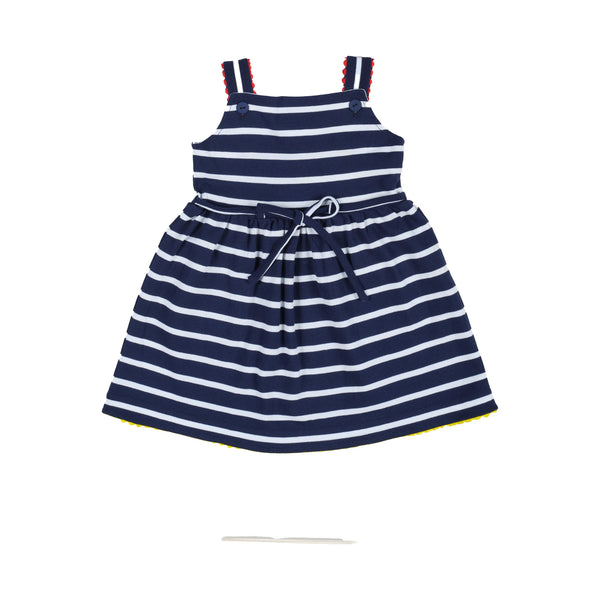 STRIPE KNIT DRESS WITH RIC RIC & FLOWERS