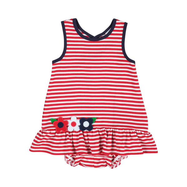 STRIPE KNIT ROMPER WITH FLOWER