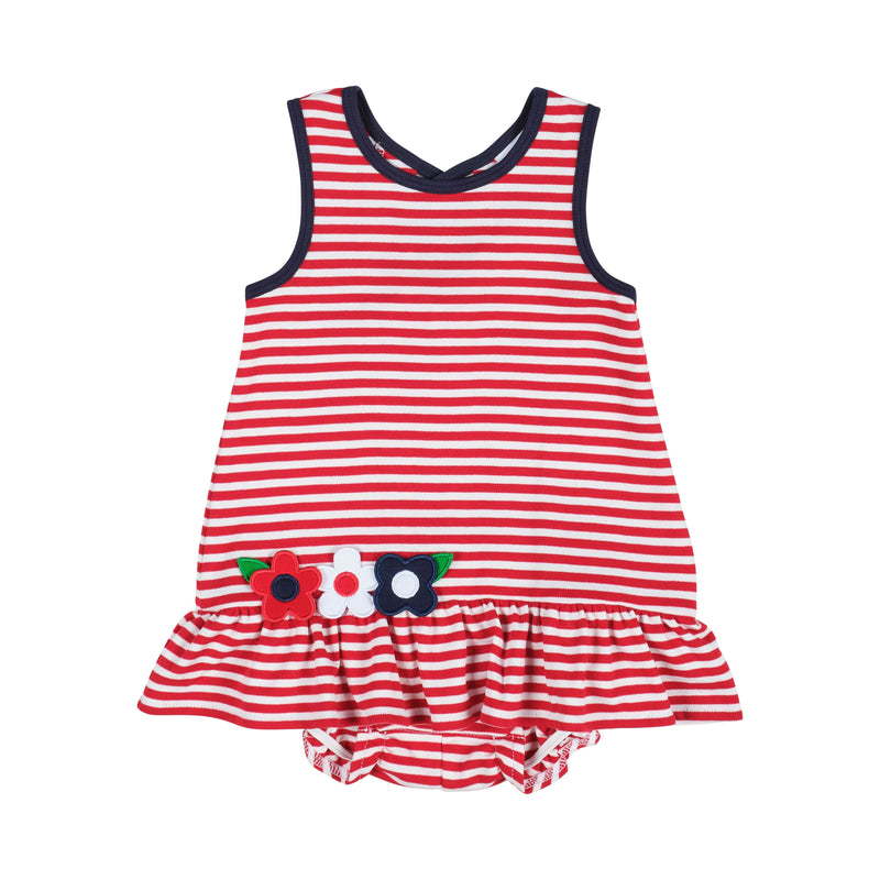 STRIPE KNIT ROMPER WITH FLOWER