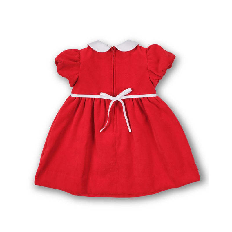 VELVET WAIST DRESS WITH FLOWERS - - RED