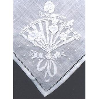 LINEN HANKIE WITH FAN--- HAND EMBROIDERY