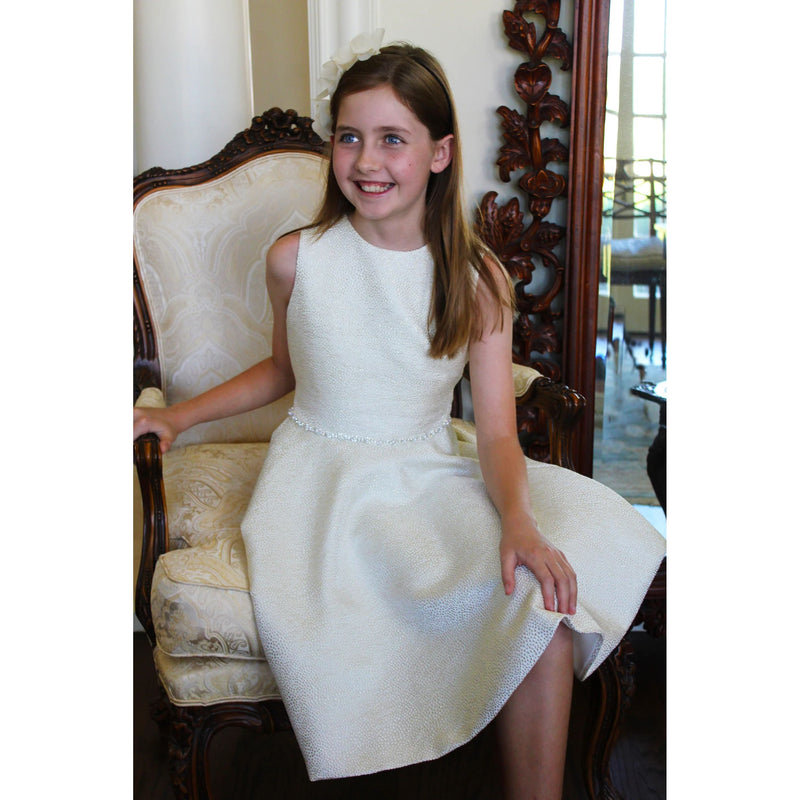 IVORY SPARKLE TWIRL DRESS WITH TRIM