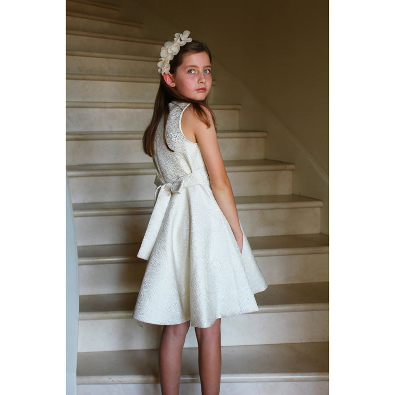 IVORY SPARKLE TWIRL DRESS WITH TRIM