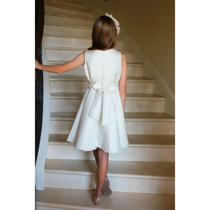 IVORY SPARKLE TWIRL DRESS WITH TRIM
