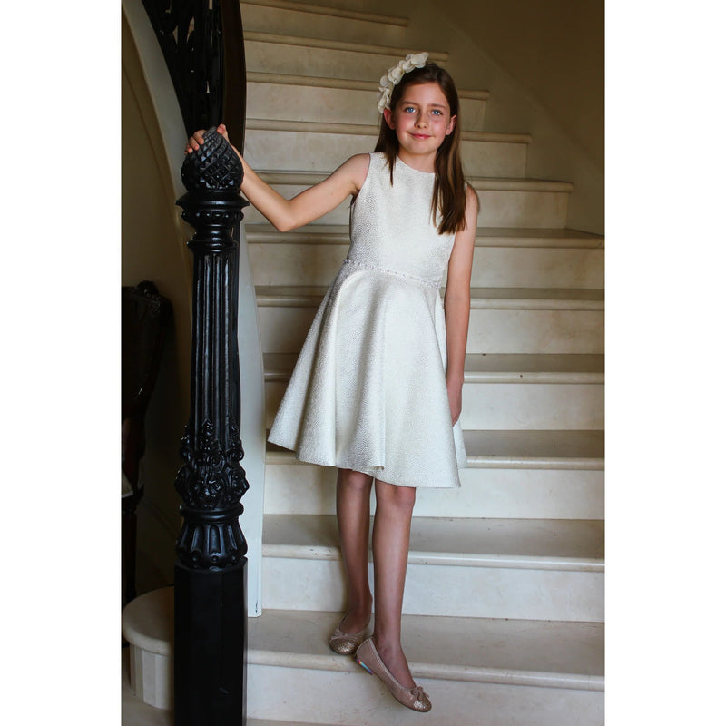 IVORY SPARKLE TWIRL DRESS WITH TRIM