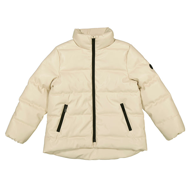 CREAM FAUX LEATHER PUFFER