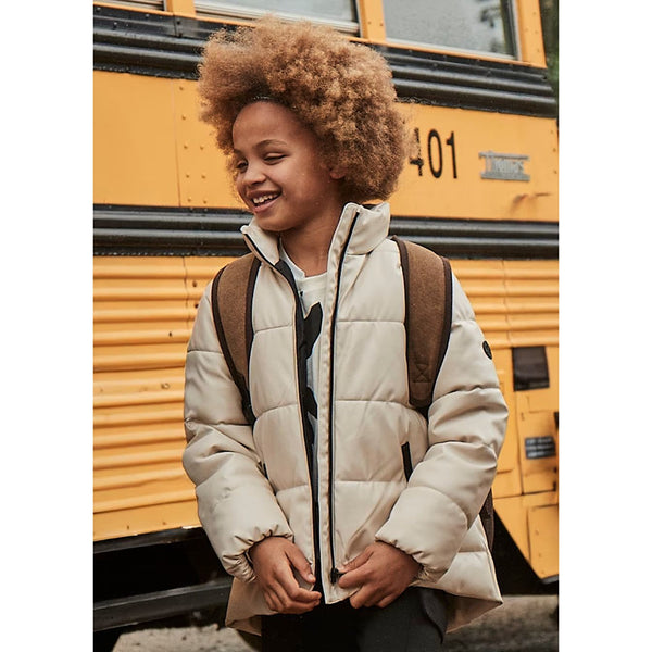 CREAM FAUX LEATHER PUFFER