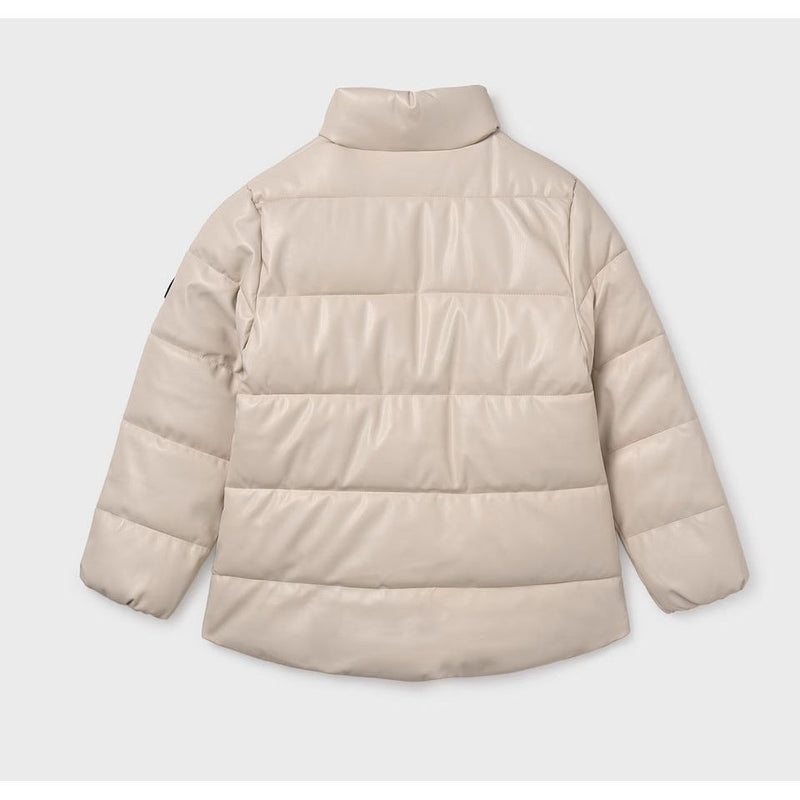 CREAM FAUX LEATHER PUFFER