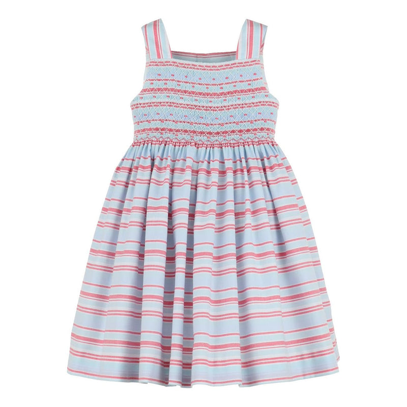 STRIPED DOTTED SMOCKED DRESS - sizes 7 & 8