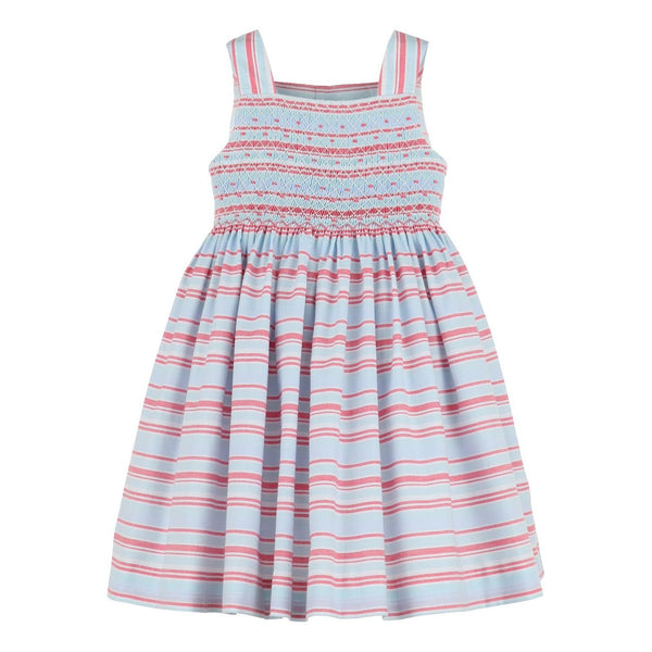 STRIPED DOTTED SMOCKED DRESS