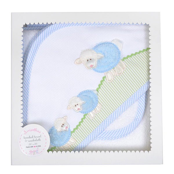 BLUE LAMB HOODED TOWEL SET