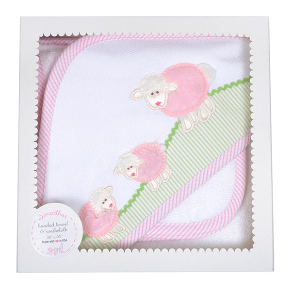 PINK LAMB HOODED TOWEL SET