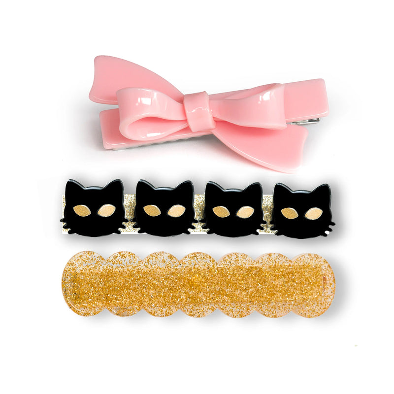CAT GHOST PINK BOW CLIPS