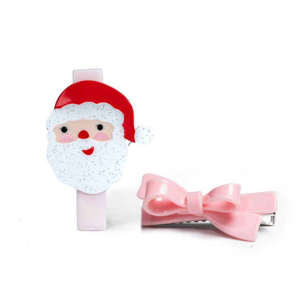 SANTA PINK BOW CLIPS
