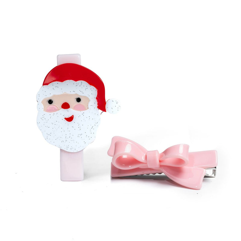 SANTA PINK BOW CLIPS