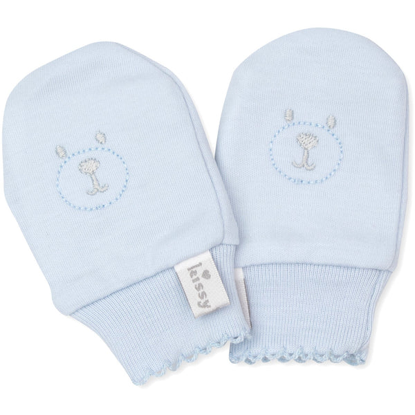 BEARY PLAID MITTS BLUE