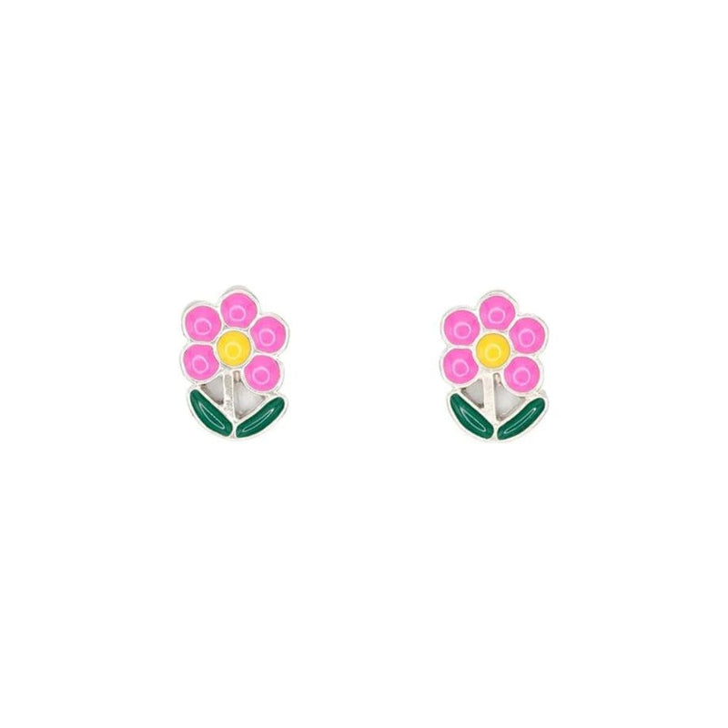 PINK FLOWER ENAMEL EARRINGS