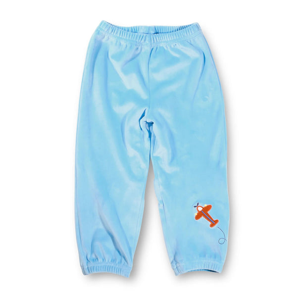 VELOUR JOGGER PANT WITH AIRPLANE - - BLUE