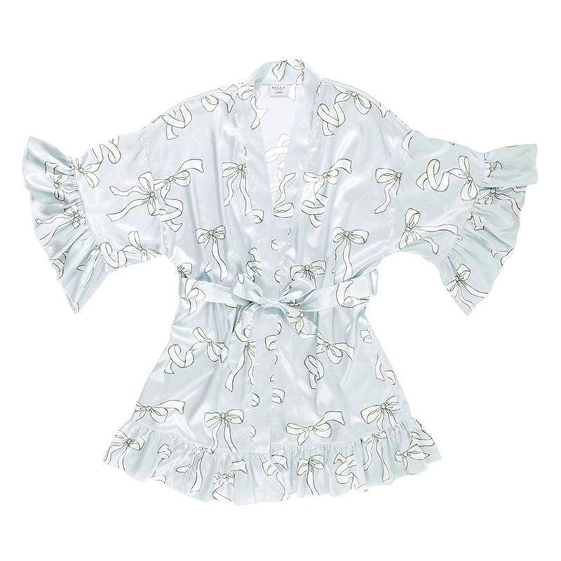 BLUE BOWS RUFFLE SATIN ROBE