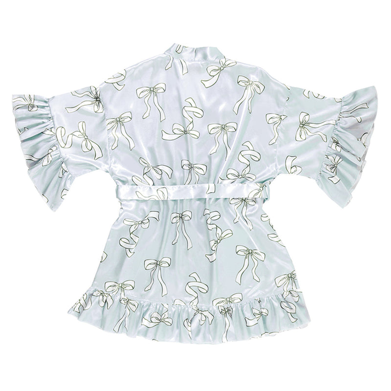 BLUE BOWS RUFFLE SATIN ROBE